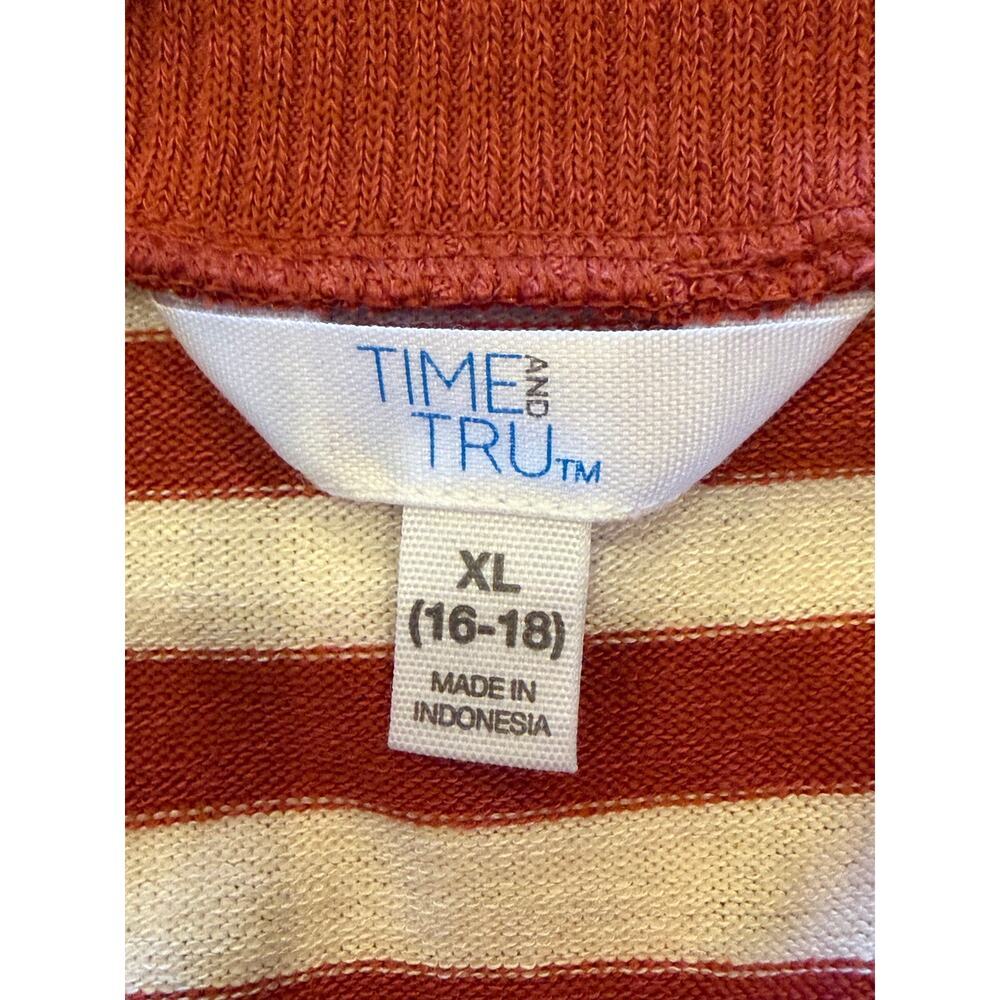 Time and Tru Women's Long Sleeve Boat Neck Top Shirt Stripes Orange XL (16-18) - Picture 7 of 11